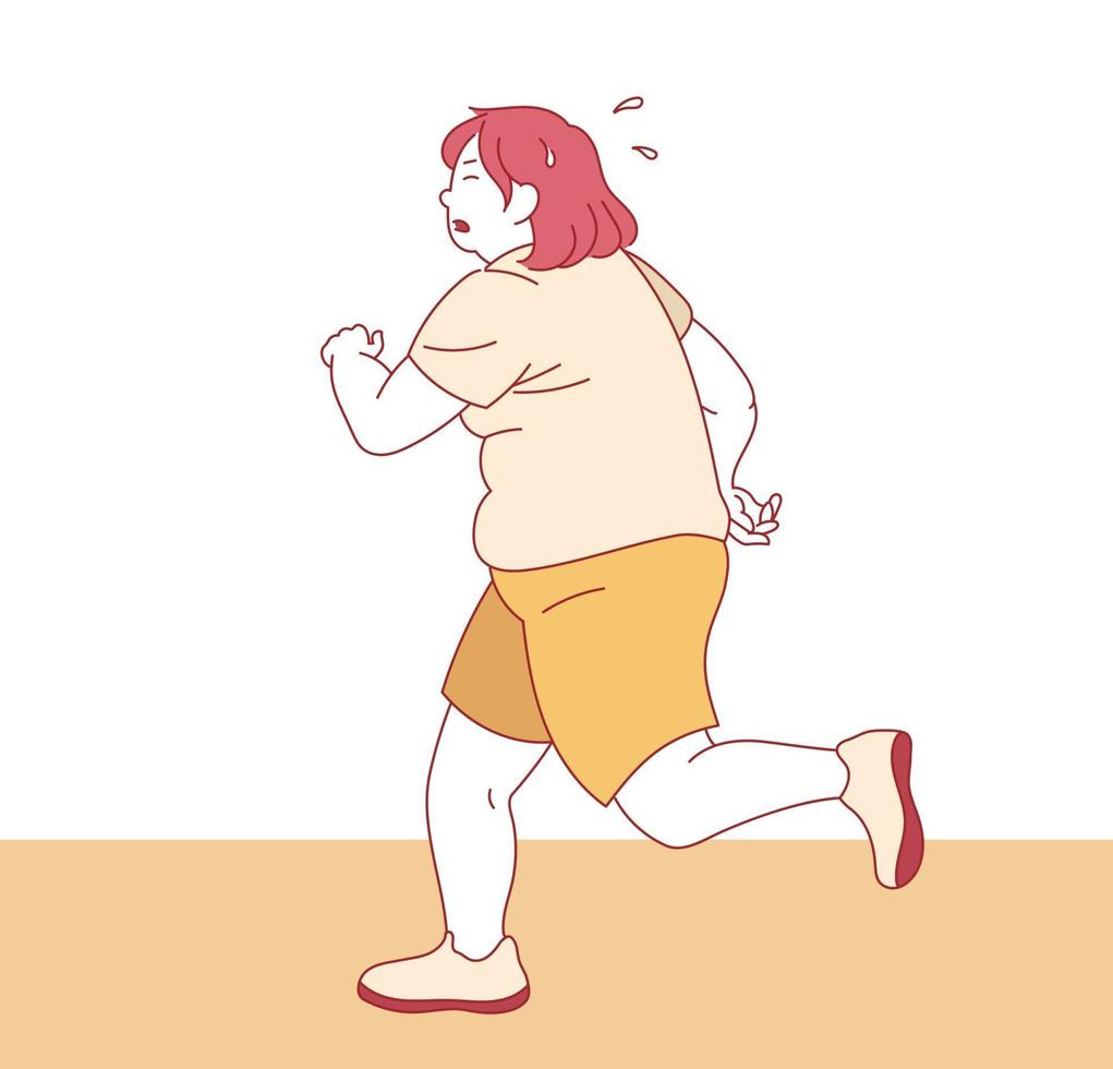 Fat person is running for a weight loss. Hand drawn style vector design illustrations.