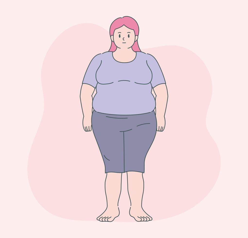 A fat woman is standing. Hand drawn style vector design illustrations.