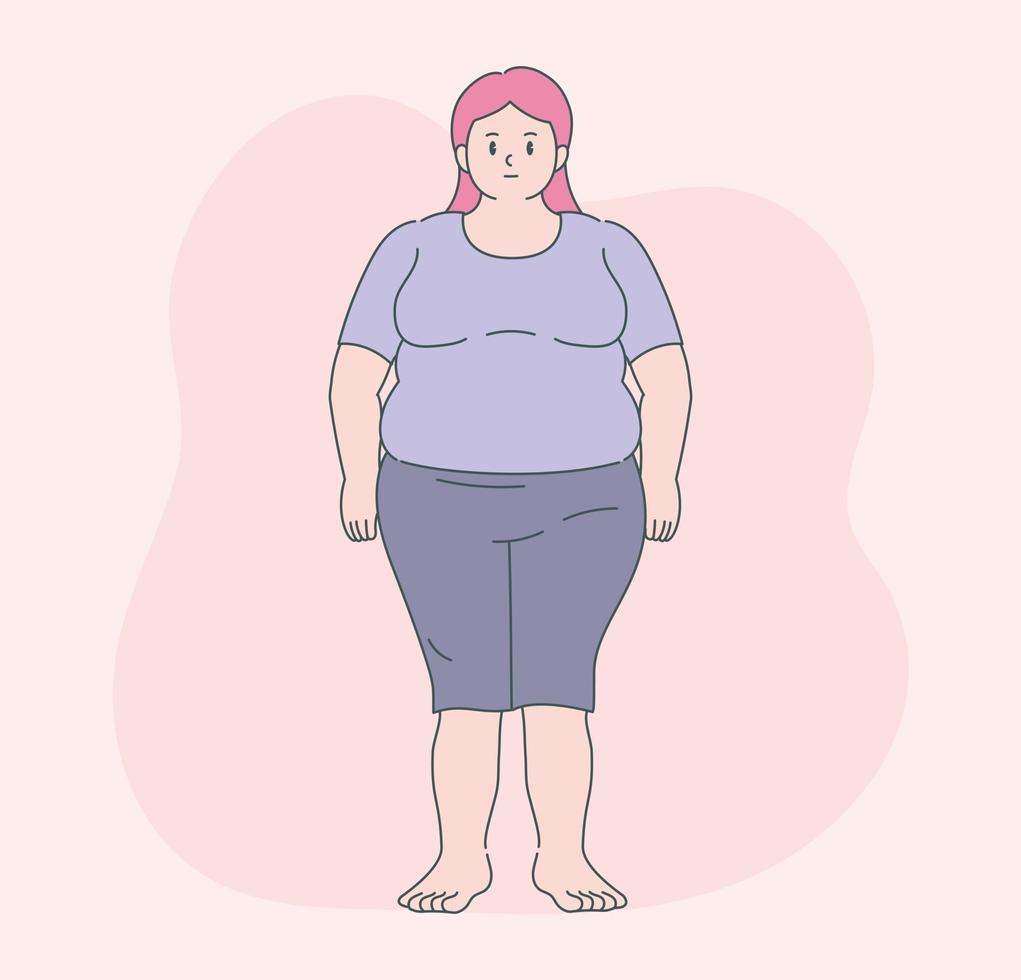 A fat woman is standing. Hand drawn style vector design illustrations.