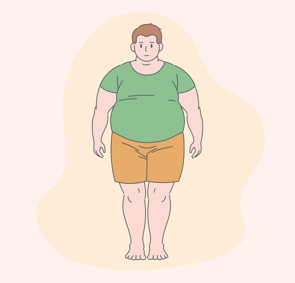 A fat man is standing. Hand drawn style vector design illustration.