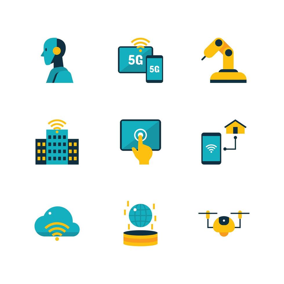 Technology Smart City Icon Set vector