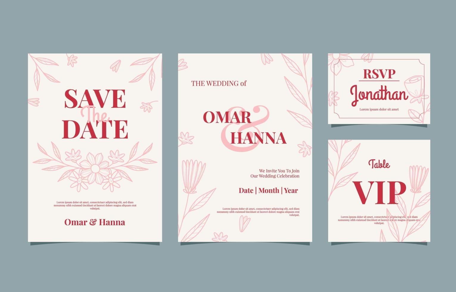 Handdrawn Floral Wedding Set vector