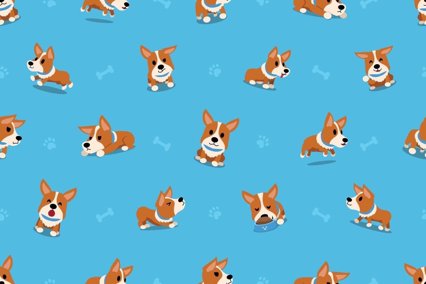 Vector cartoon character corgi dog seamless pattern