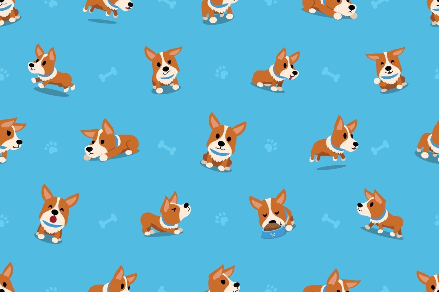 Vector cartoon character corgi dog seamless pattern