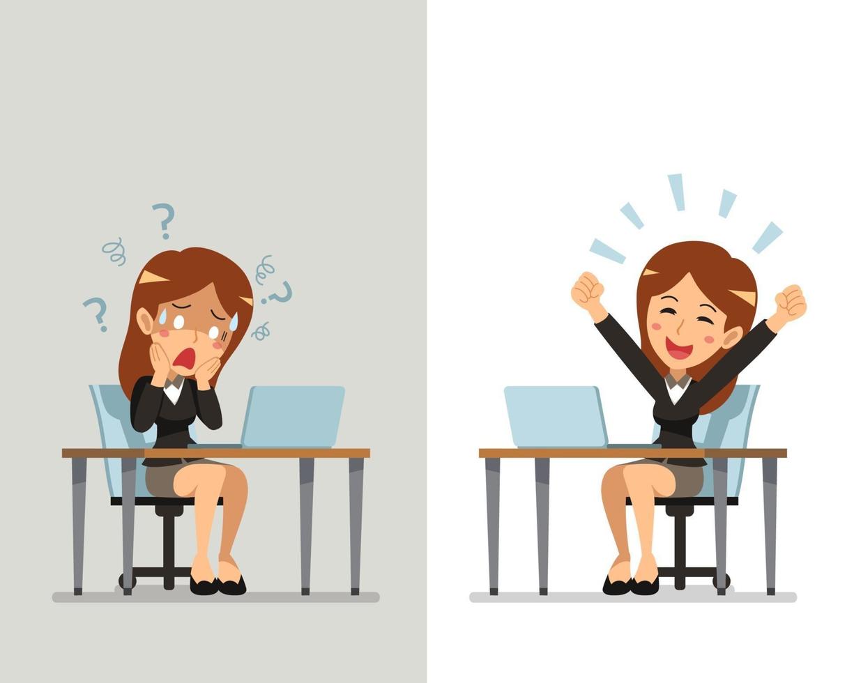 Cartoon businesswoman expressing different emotions vector