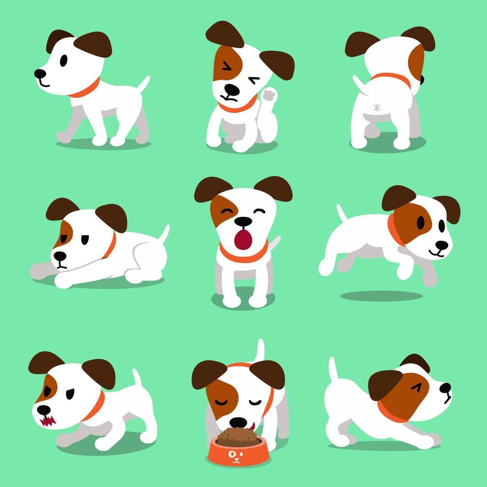 personaje de dibujos animados jack russell terrier poses de perro vector