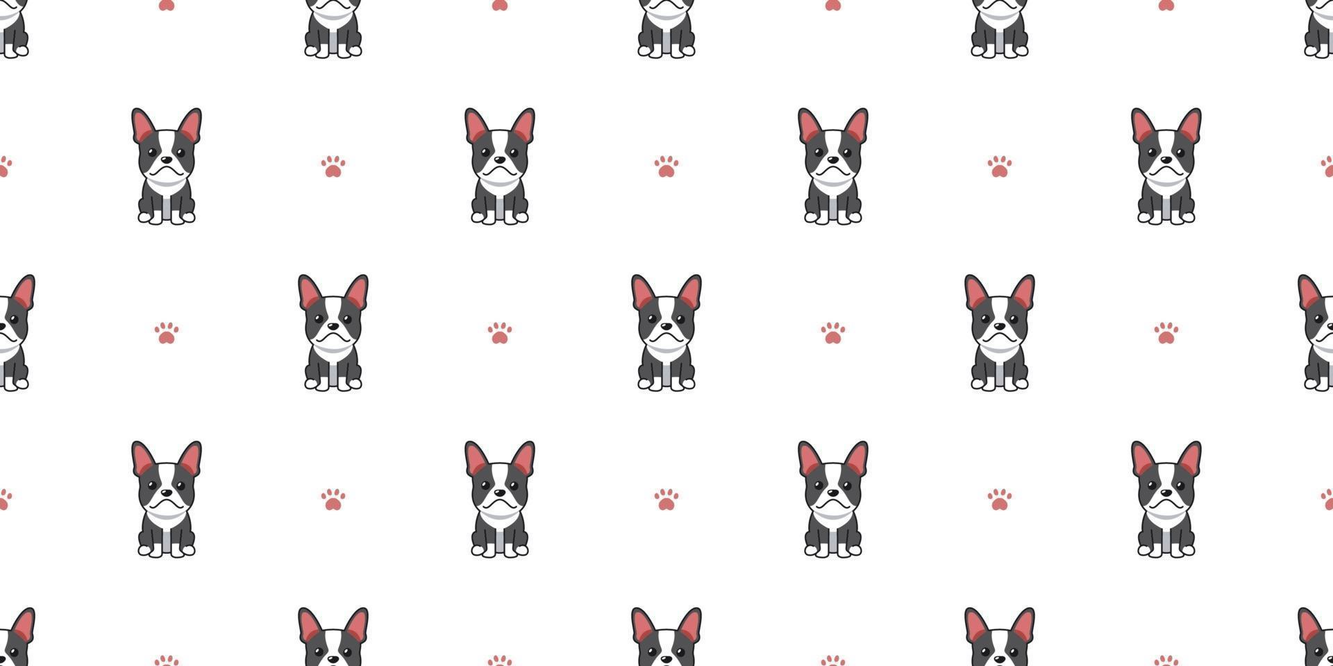 Vector cartoon character boston terrier dog seamless pattern background
