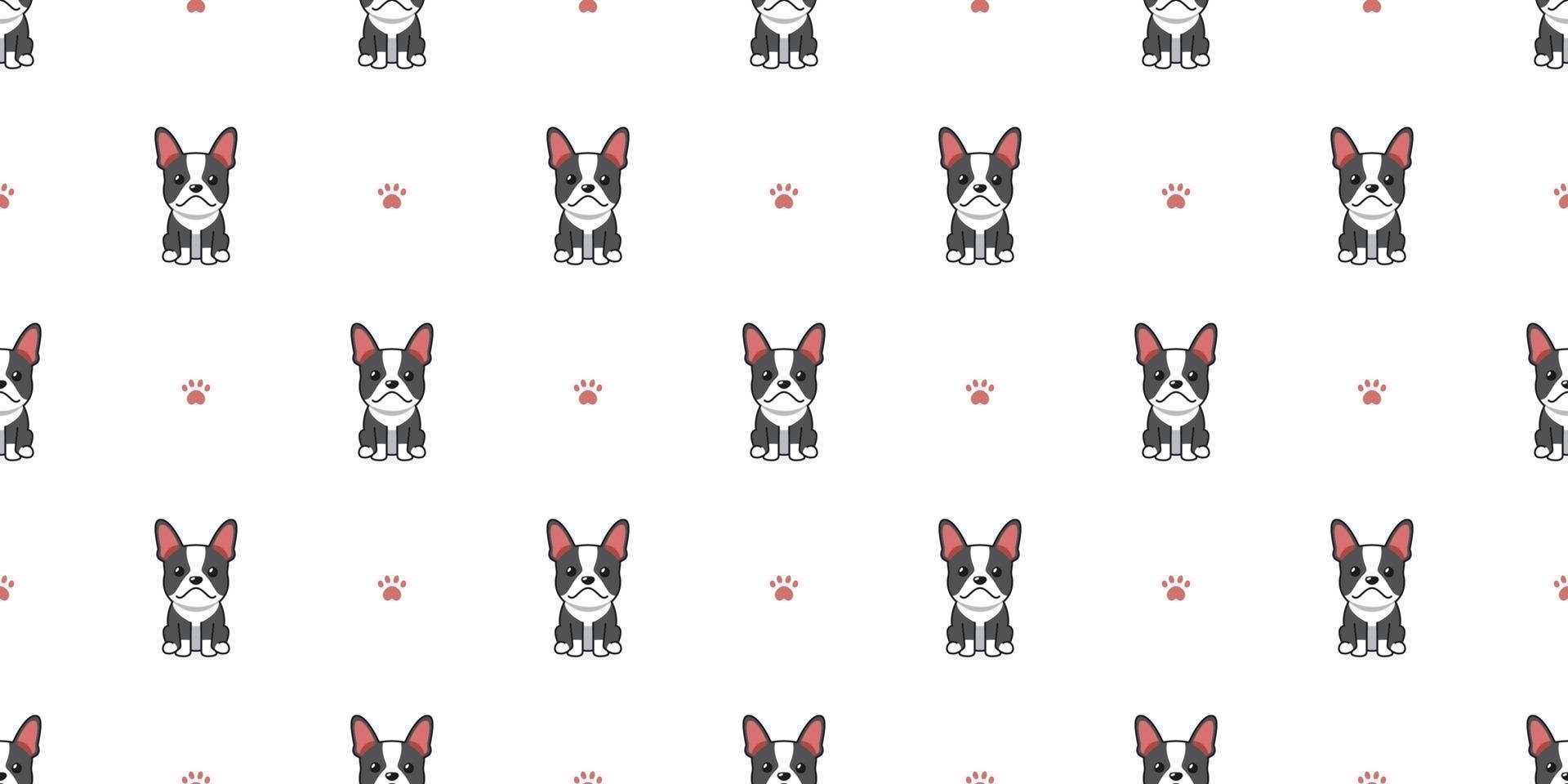 Vector cartoon character boston terrier dog seamless pattern background