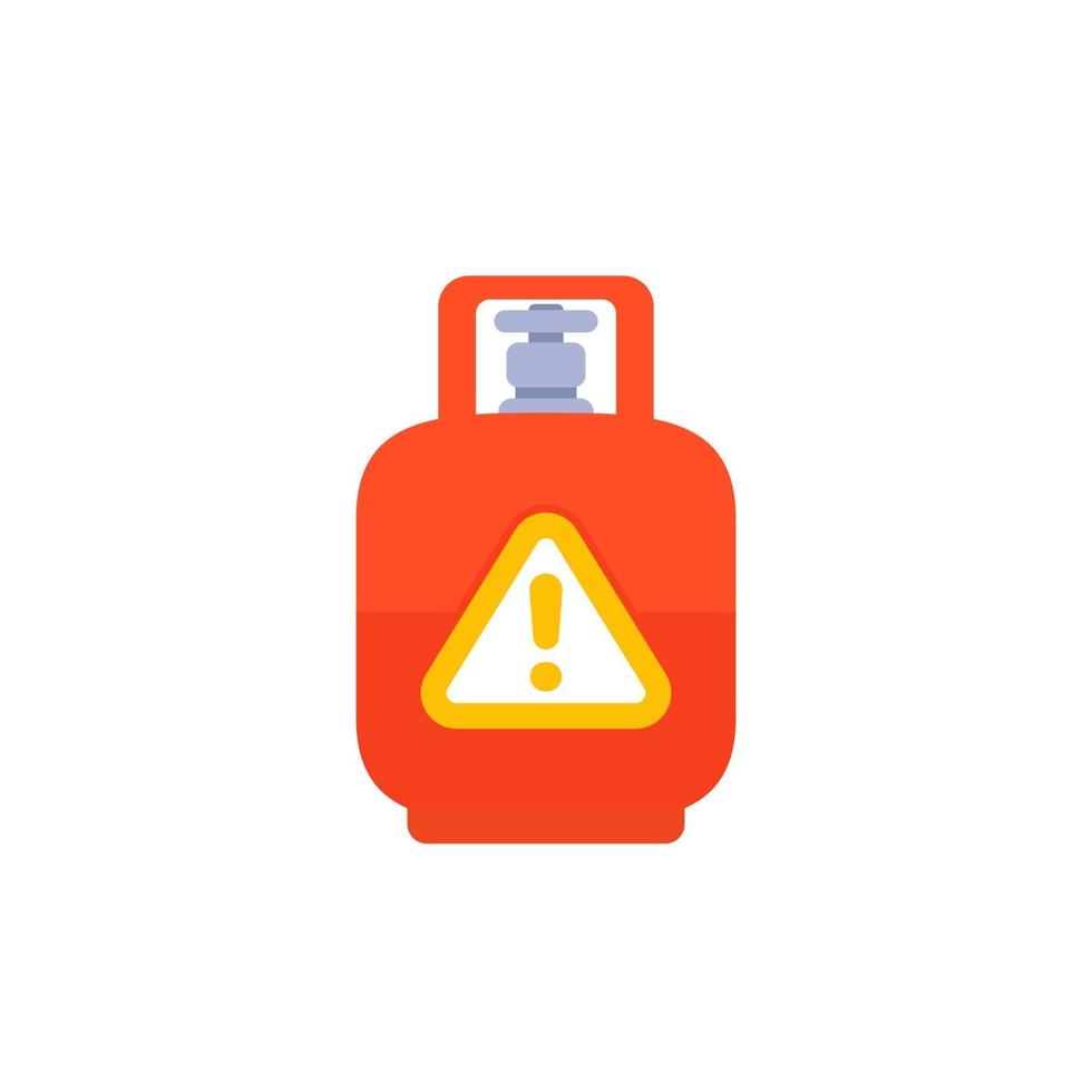 LPG tank, gas cylinder vector icon with warning sing