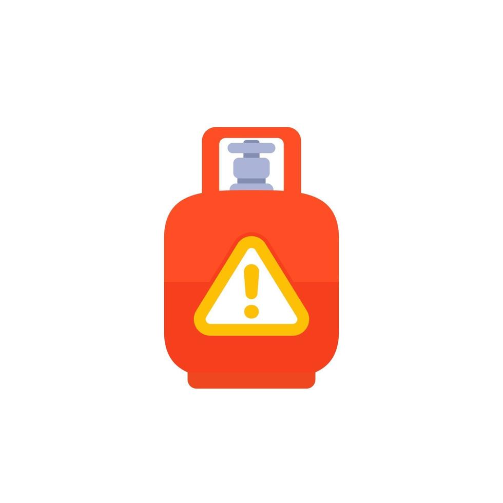 LPG tank, gas cylinder vector icon with warning sing