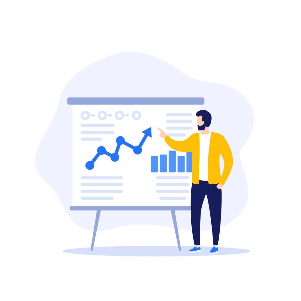 Presentation, man presenting business plan vector
