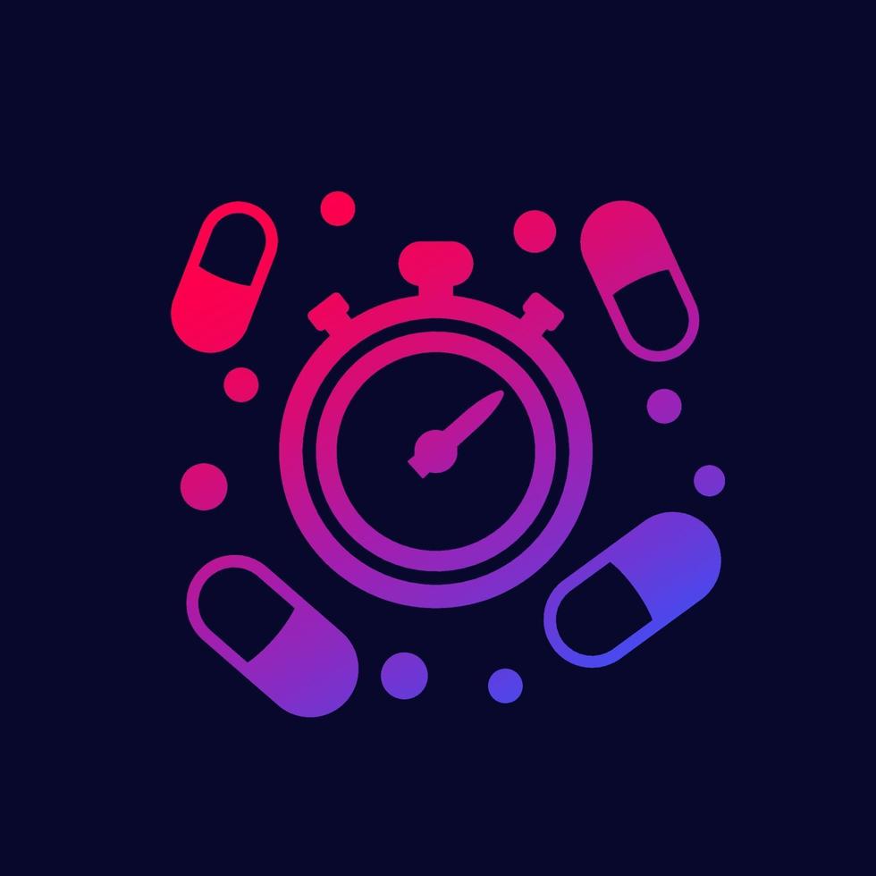 icono de tiempo de medicación con pastillas, vector