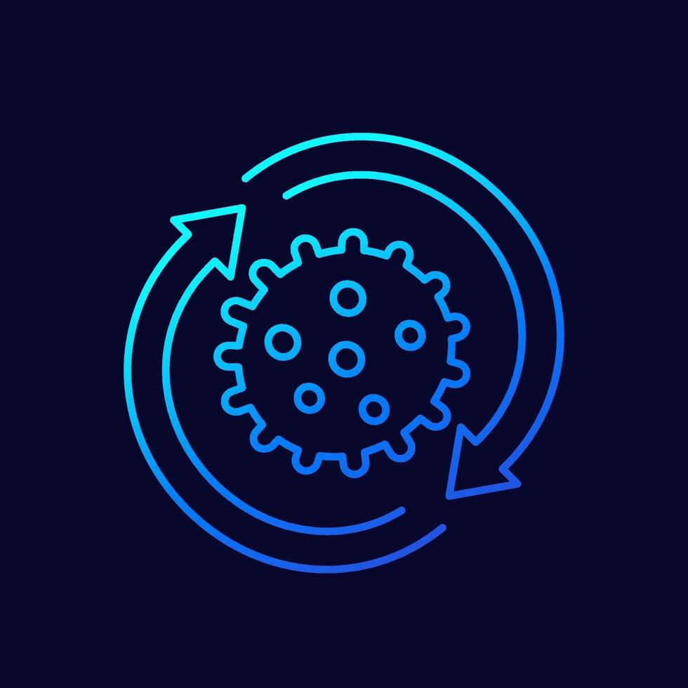 virus icon with arrows, line design vector