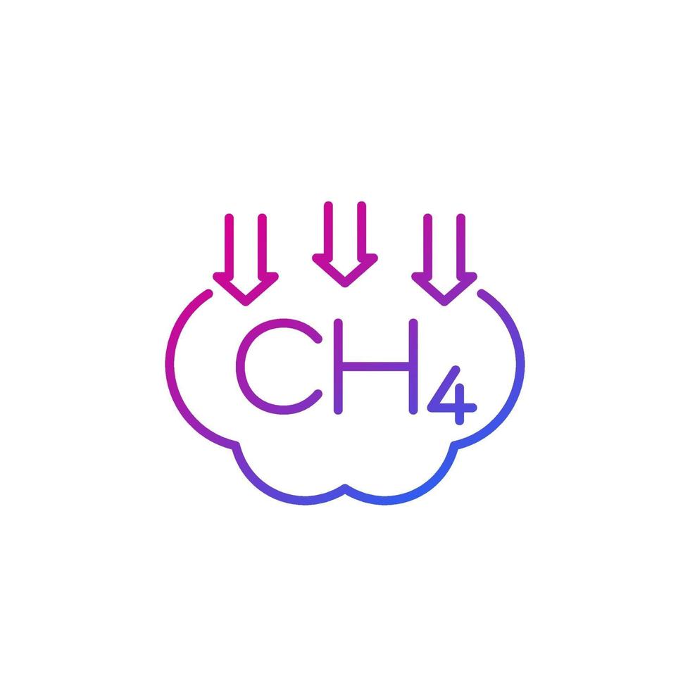 reducción de emisiones de metano, icono de línea de gas ch4 vector