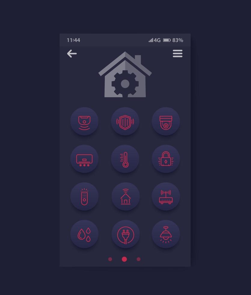 Aplicación móvil de domótica y domótica con iconos de línea vector