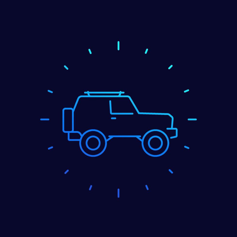 off-road car, 4wd suv vector linear icon
