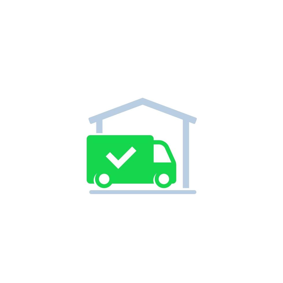 warehouse and van, delivery completed icon vector