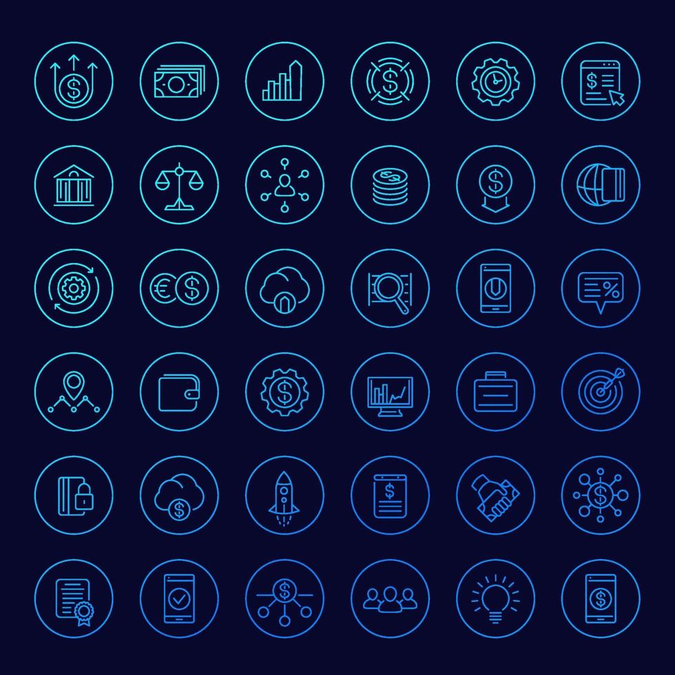 Venture capital, investments, hedge funds, finance line icons set vector