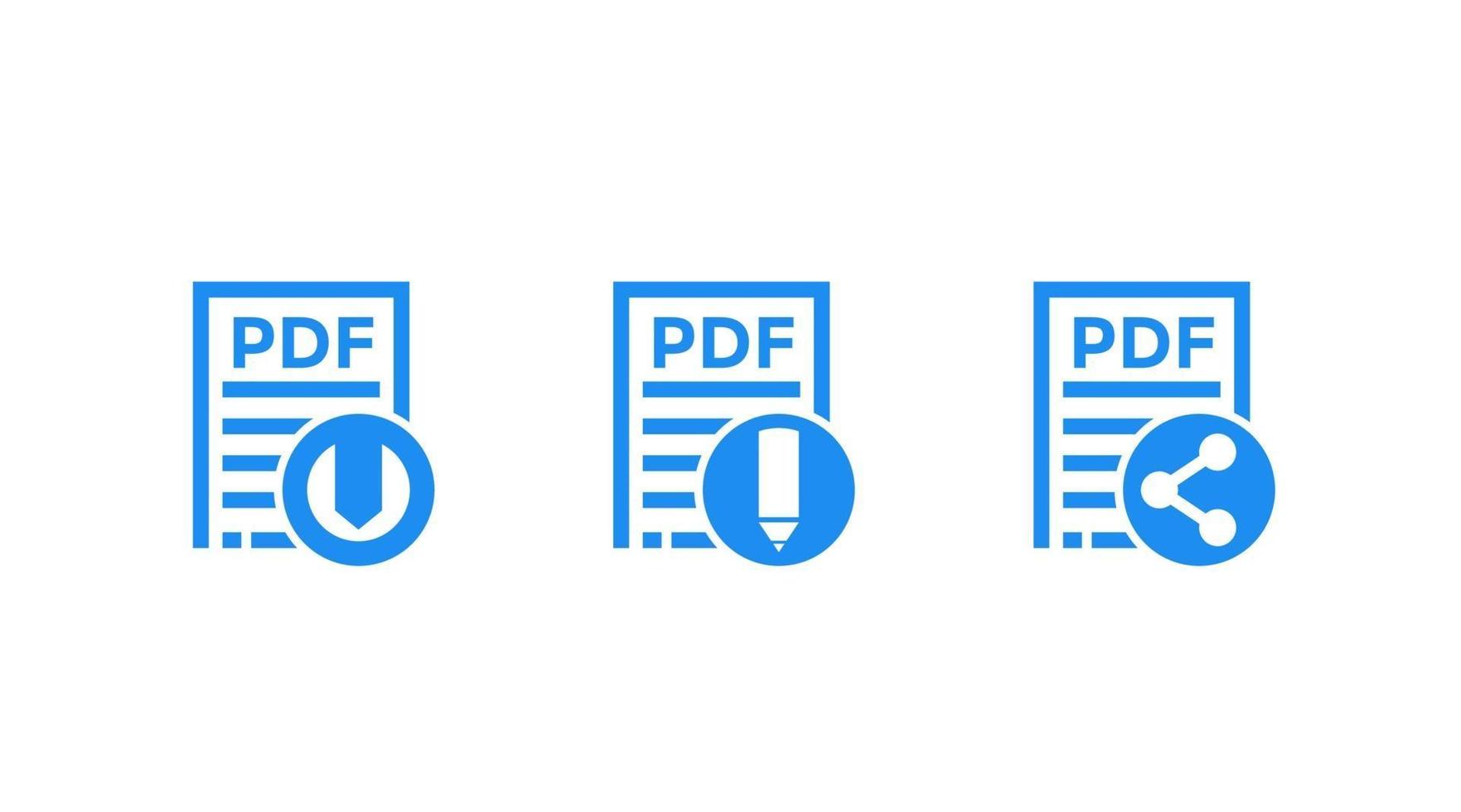 documento pdf, descargue el archivo pdf, edite y comparta iconos vectoriales en blanco vector