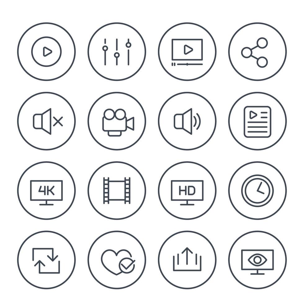 video player line icons, vector