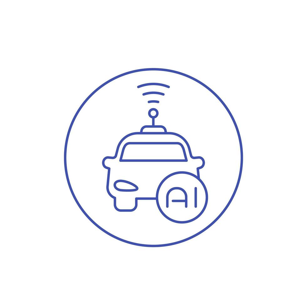 autonomous car with AI icon, linear vector