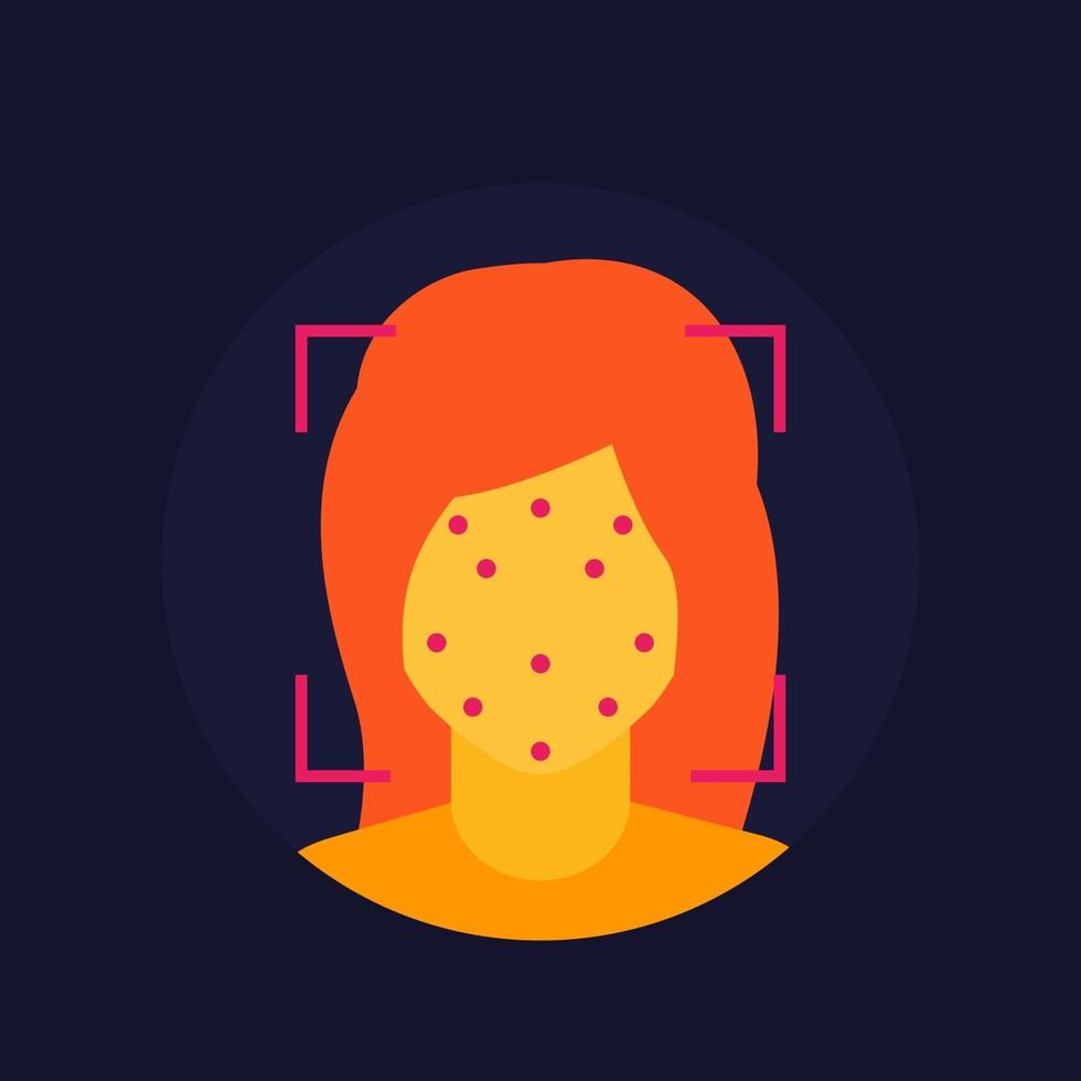 Face recognition, facial scan, vector flat icon