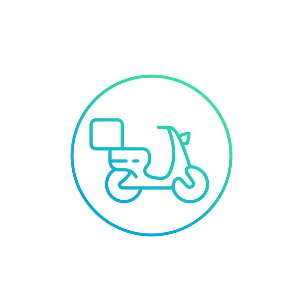 food delivery vector line icon with scooter