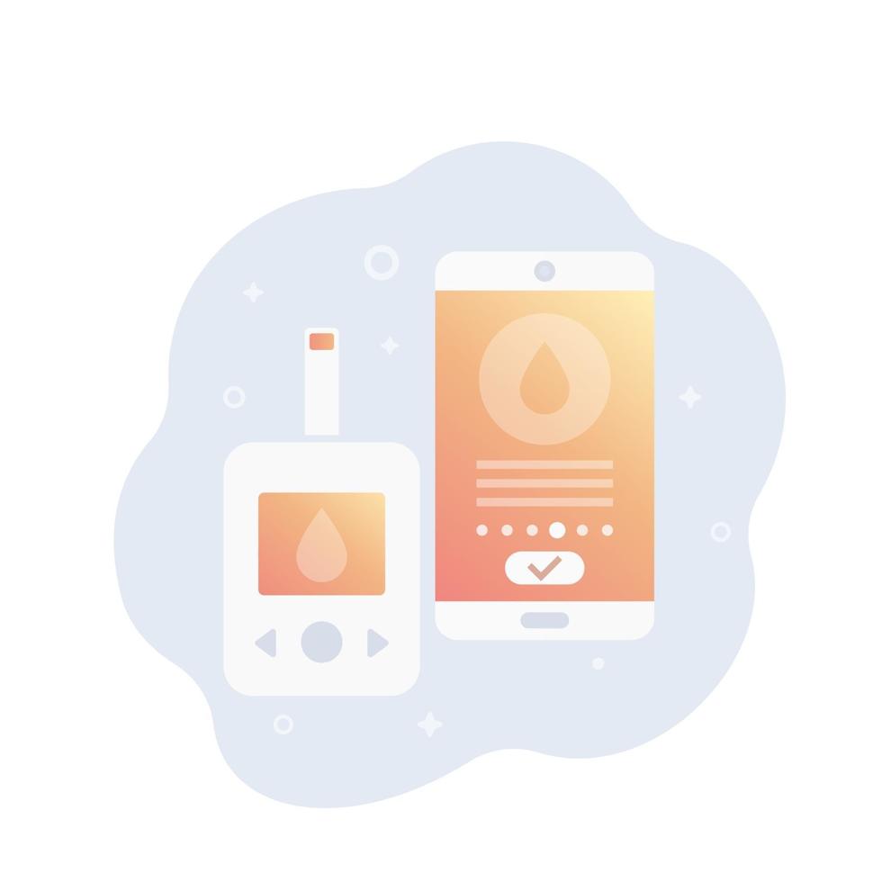 Glucose meter, glucometer and smartphone icon vector