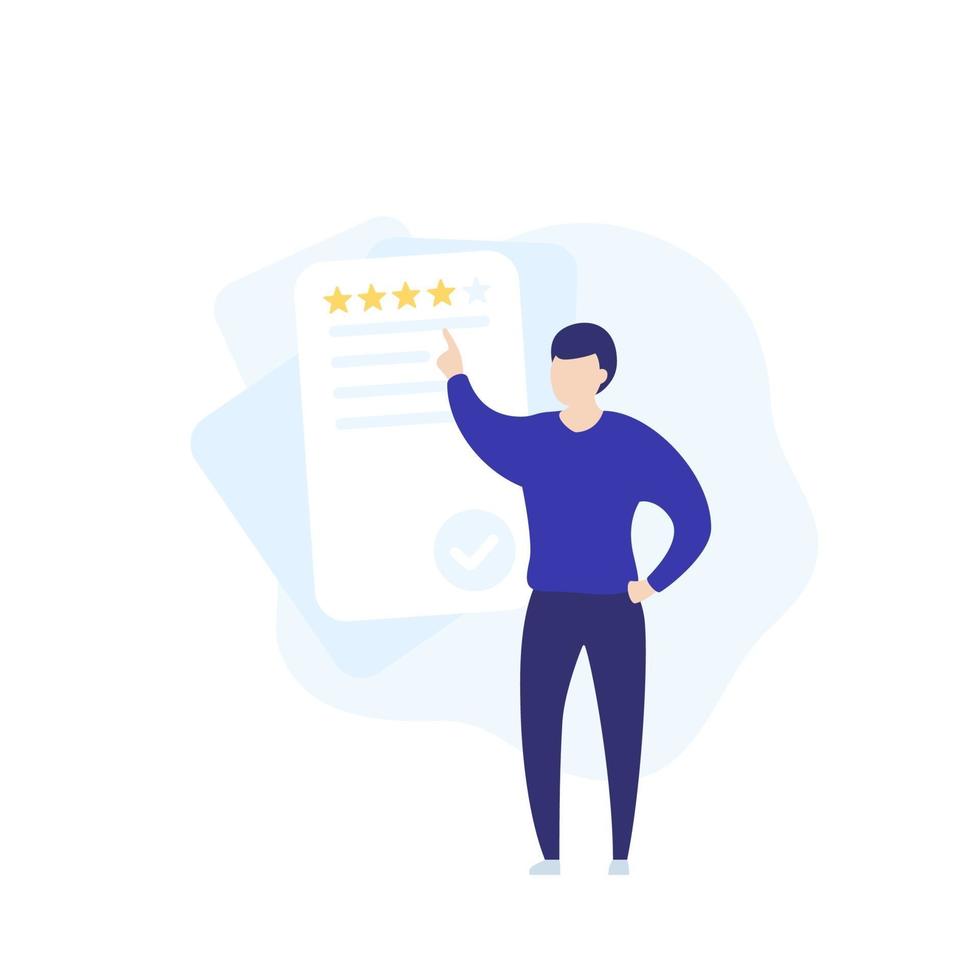 feedback and review, vector icon with a man