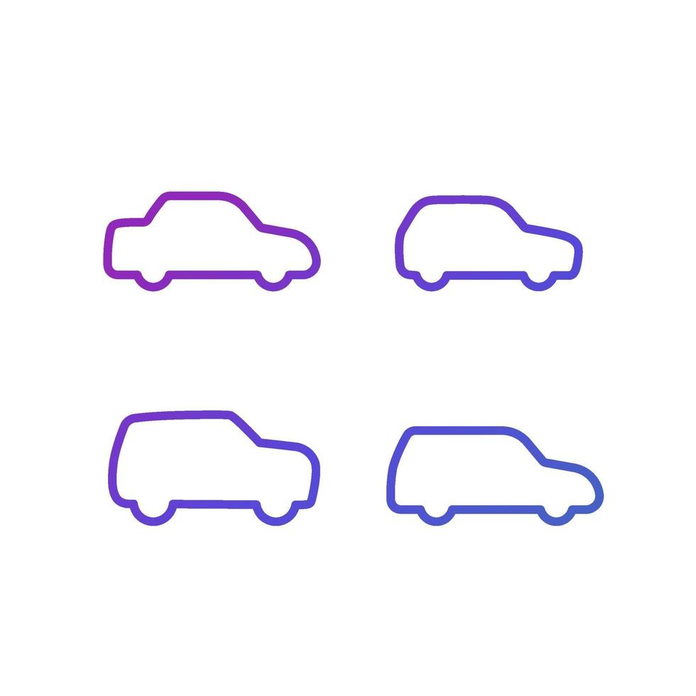 sedan, hatchback, suv and minivan, cars line icons on white vector
