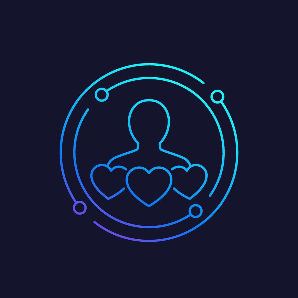 customer retention, client satisfaction icon with hearts, linear vector