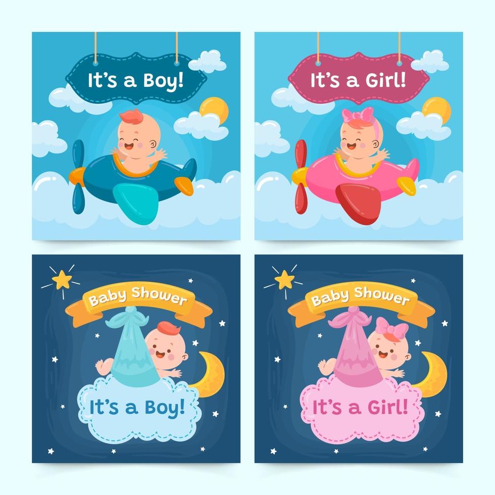 Set of Born Day Cards vector