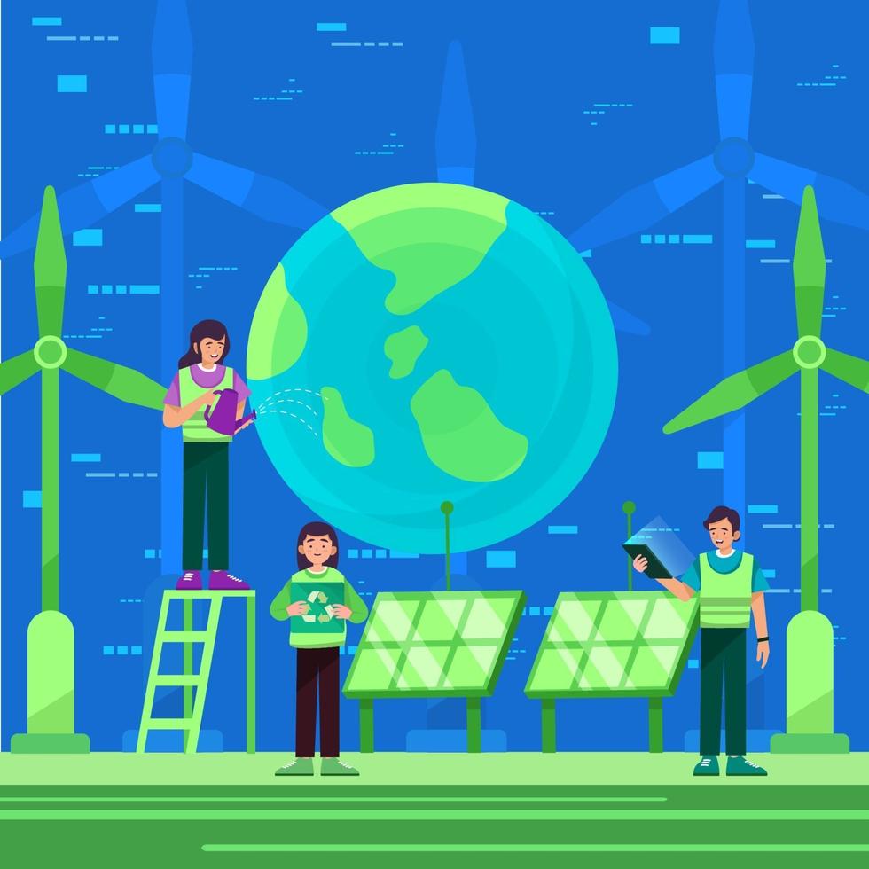 Man and Woman Teamwork Save Earth vector