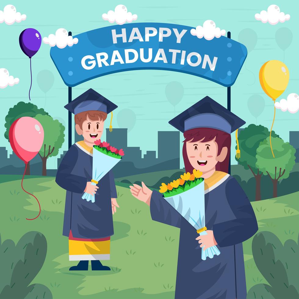 Man and Woman Celebrate Their Graduation Day Concept vector