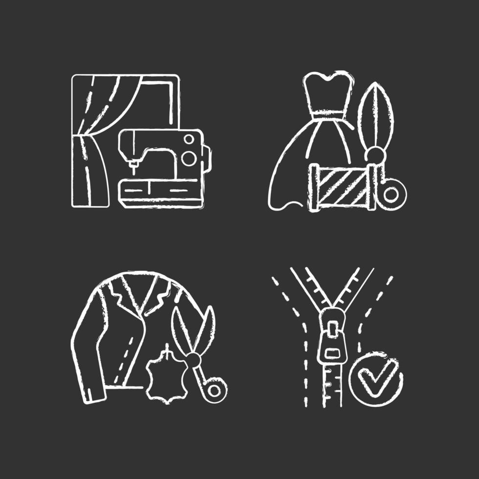 Clothes repair service chalk white icons set on black background vector
