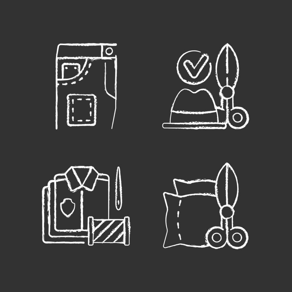 Clothing alteration service chalk white icons set on black background vector