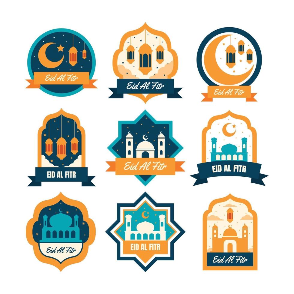 Eid Al Fitr Flat Badge Design Set vector