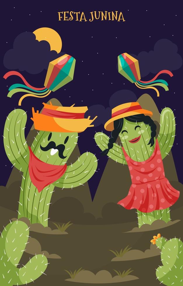 festa junina cactus personaje vector