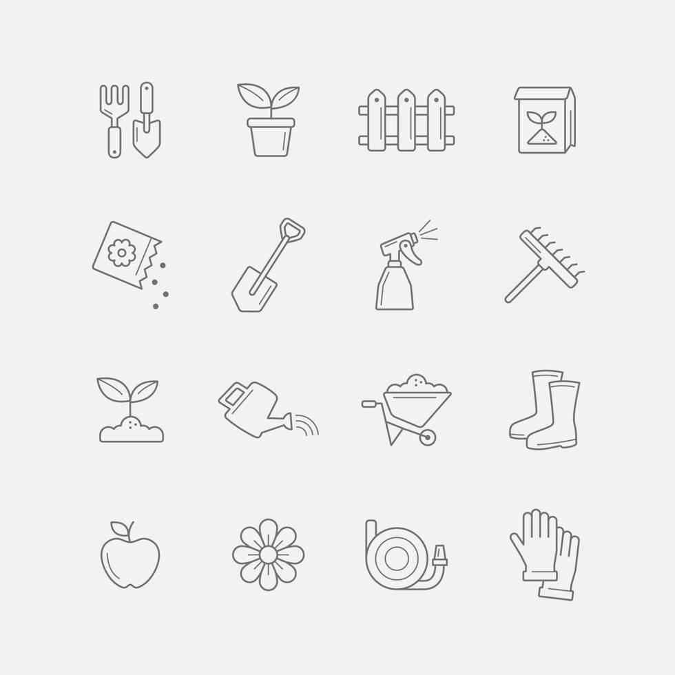 Thin Line Gardening Icon Set vector