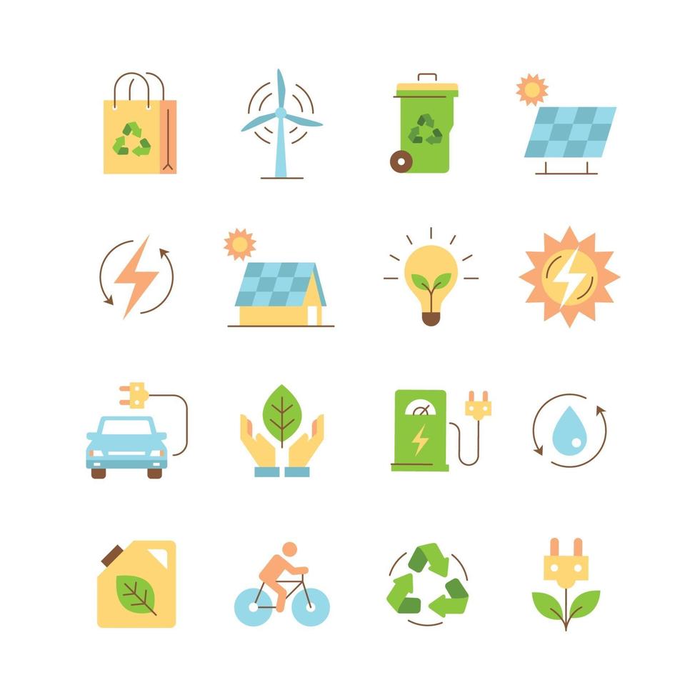 conjunto simple icono de tecnología ecológica verde vector