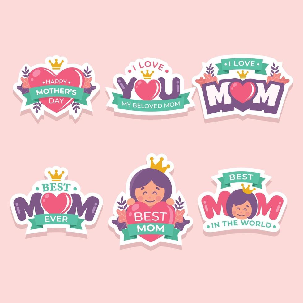 conjunto de etiqueta engomada del día de la madre feliz vector