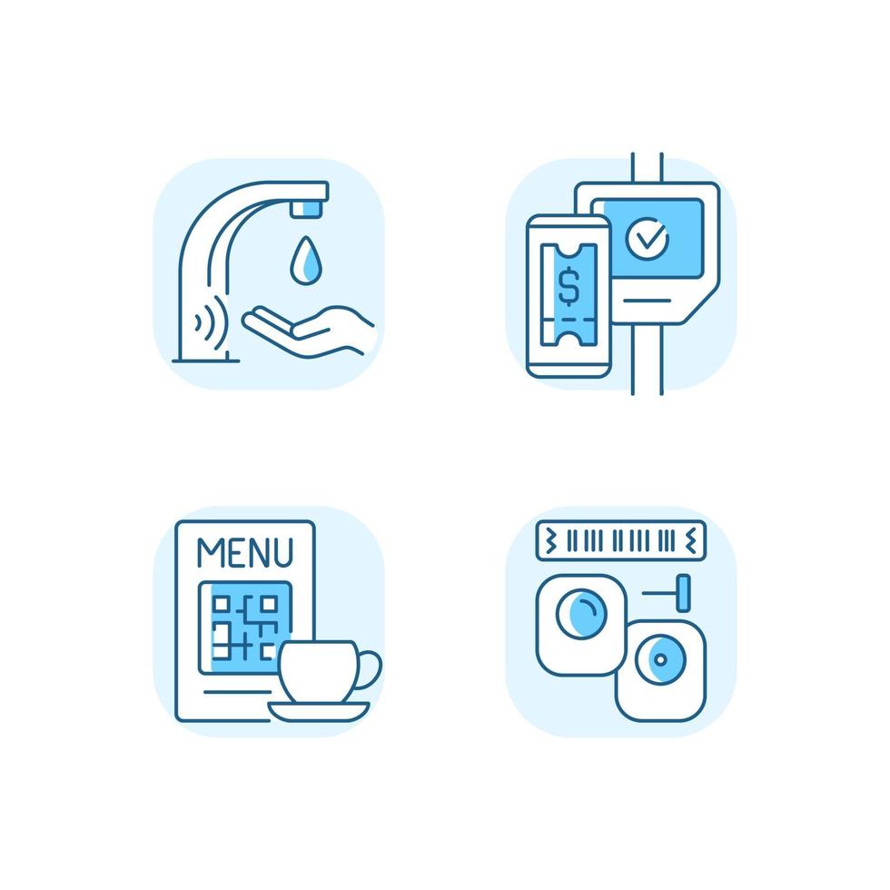 conjunto de iconos de color azul rgb de tecnología sin contacto vector