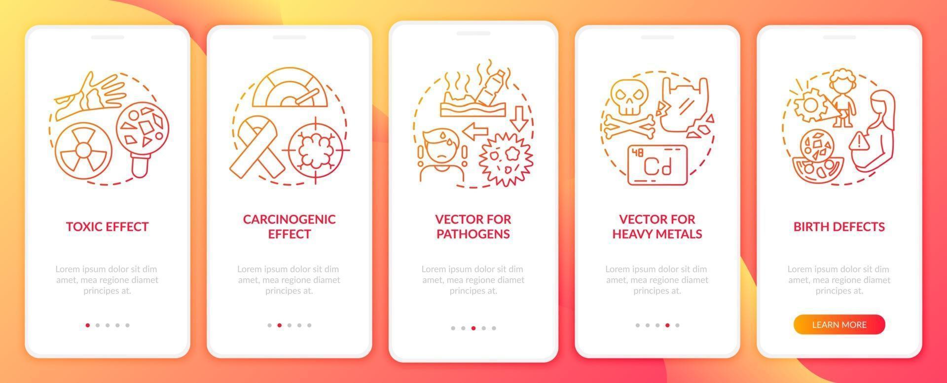 Microplastics health effects onboarding mobile app page screen with concepts vector