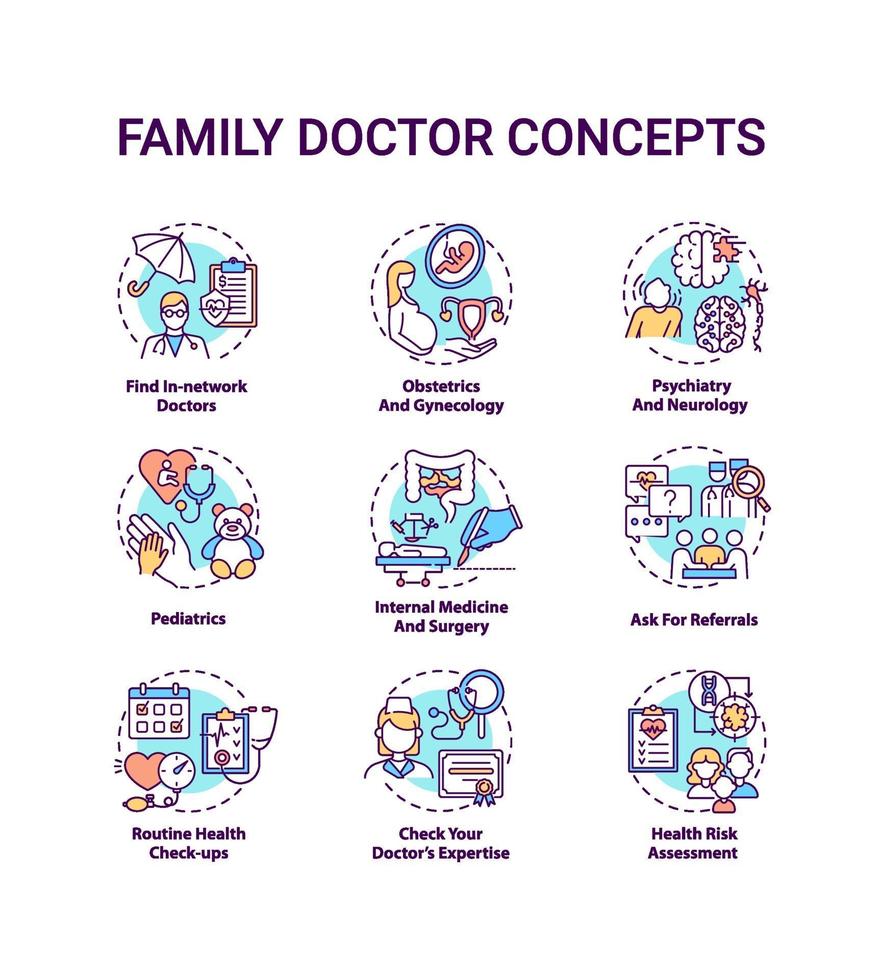 Family doctor concept icons set vector