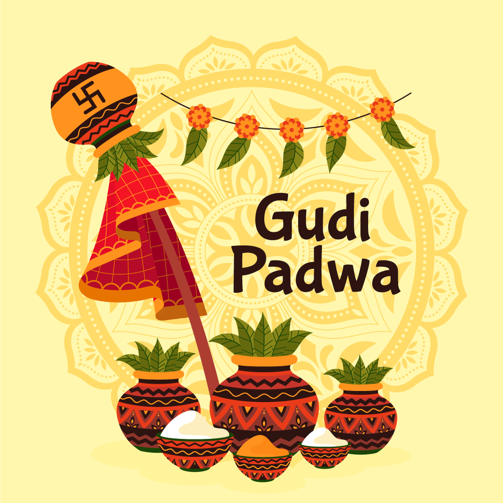 Gudi Padwa Design with Some Pots vector