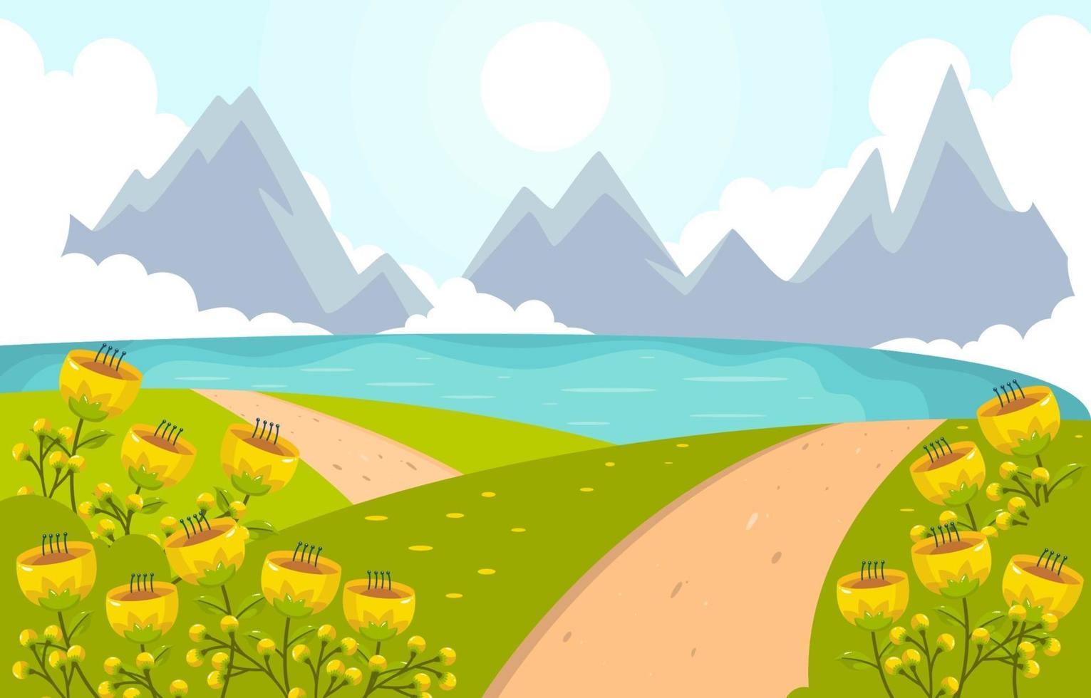 paisaje de primavera con fondo de flor amarilla vector