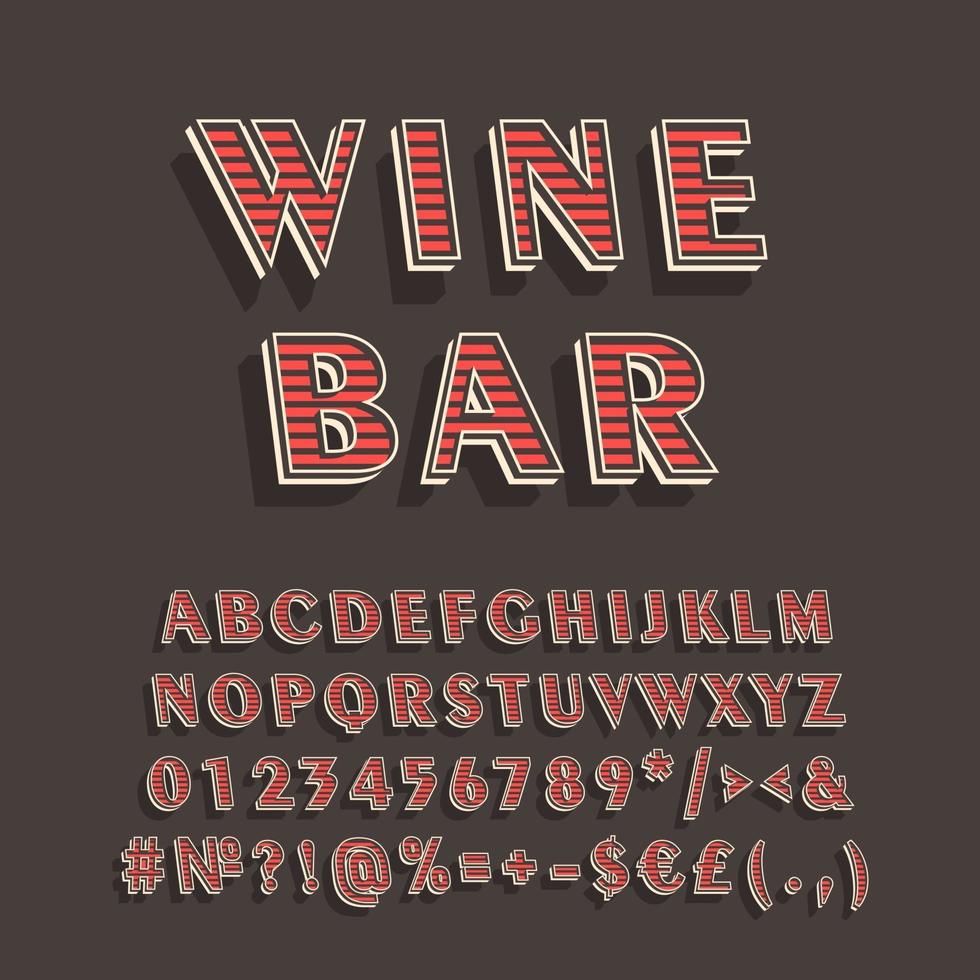 Wine bar vintage 3d vector alphabet set