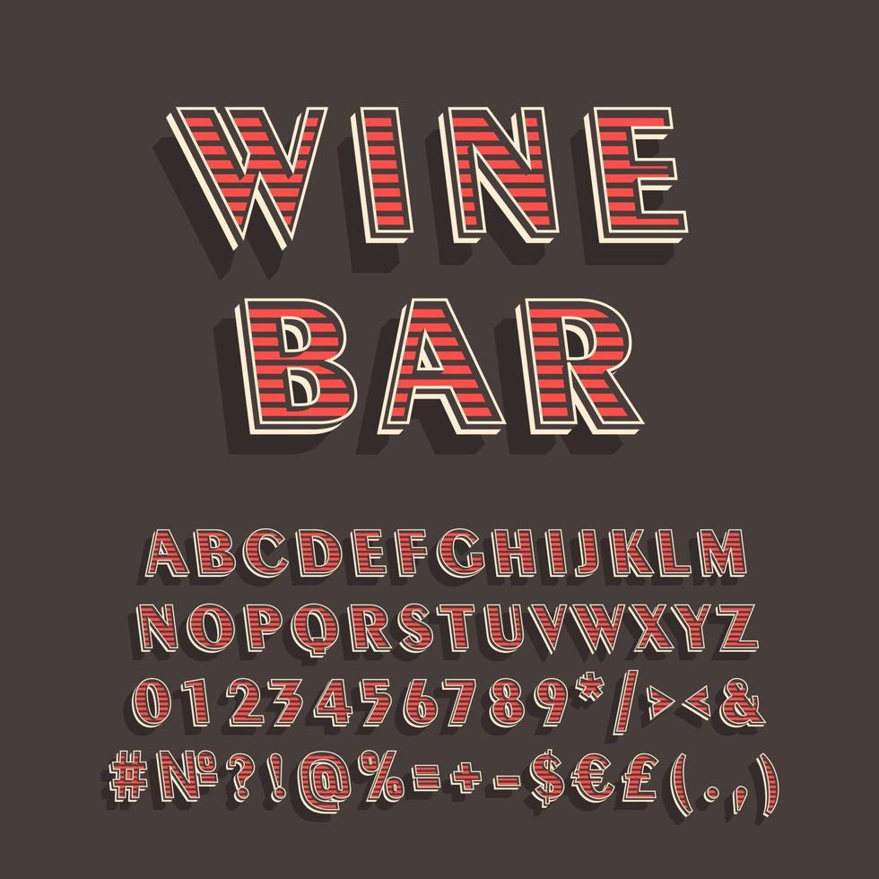 bar de vinos, vendimia, 3d, vector, alfabeto, conjunto vector