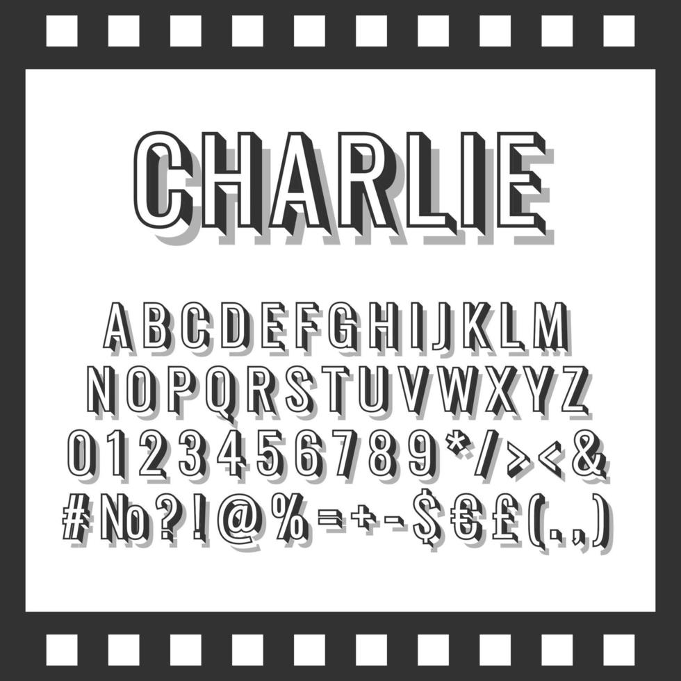 charlie, vendimia, 3d, vector, alfabeto, conjunto vector