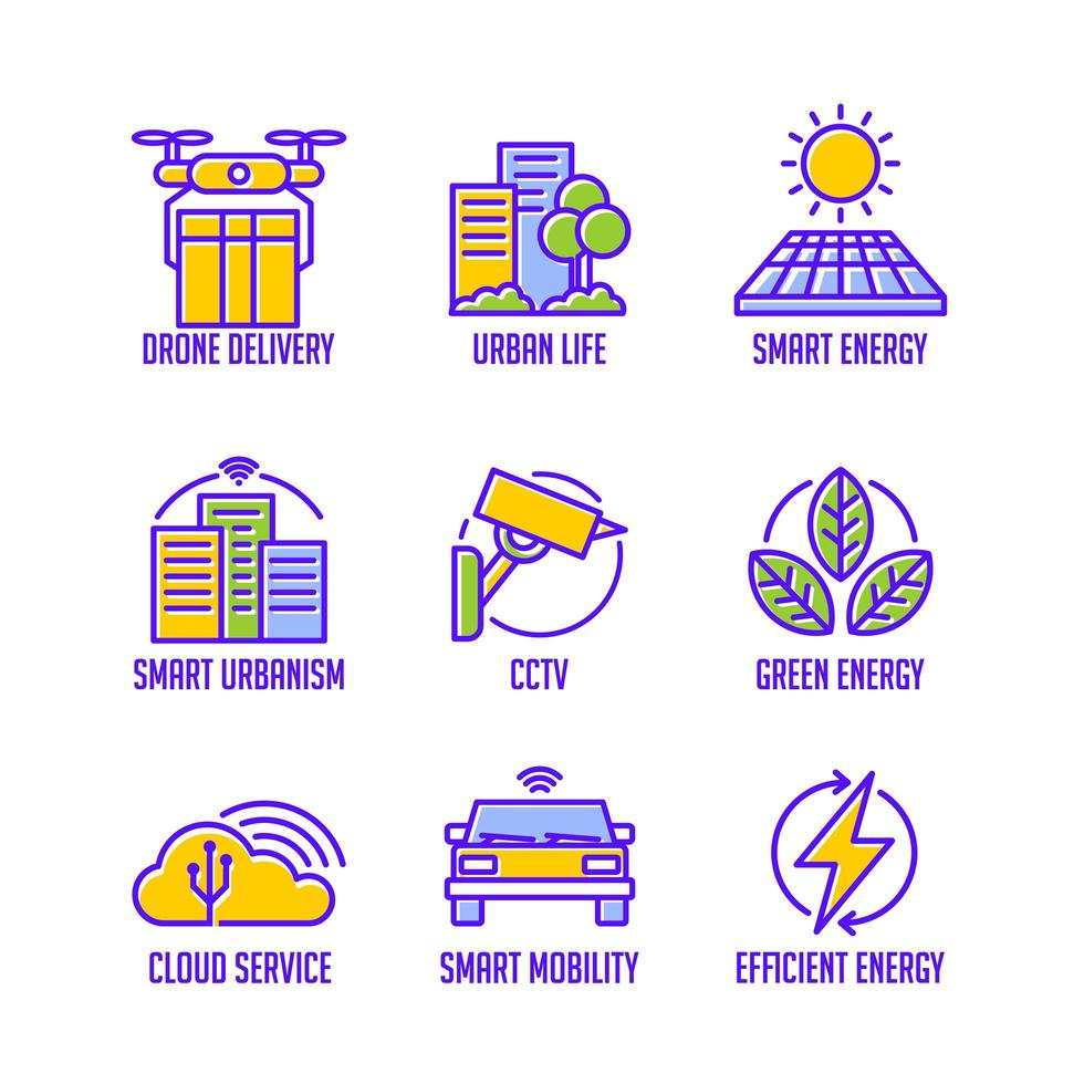 conjunto de iconos de concepto de ciudad inteligente vector